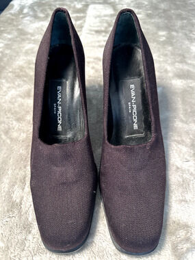 Evan Picone Vintage Brown Fabric Square Toe Block Heels Size 6.5 Y2K 90s Office